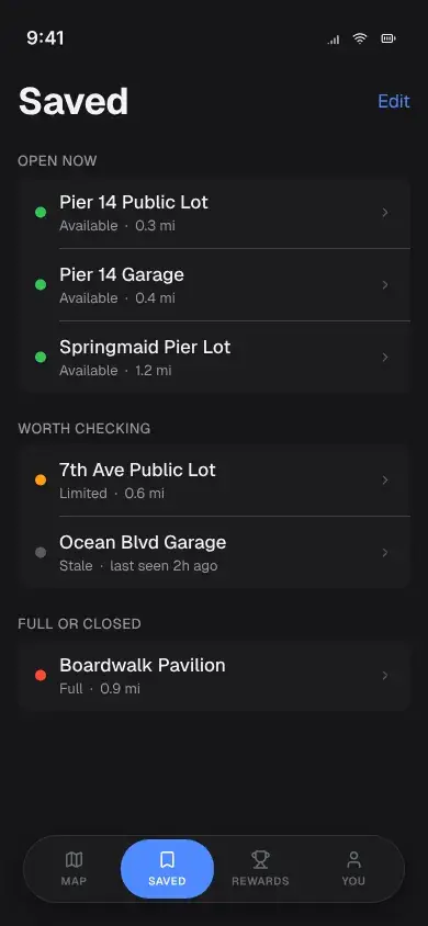BeachSpot mobile app — Saved & remembered